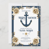 Invitation Nautical Bridal Shower Anchor Blue Gold Floral  (Devant)