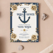 Invitation Nautical Bridal Shower Anchor Blue Gold Floral 