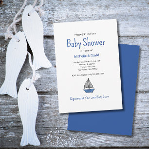 Invitation Nautical Cute Blue Sailboat Baby shower de garçon