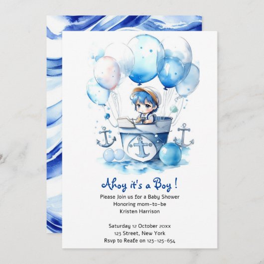 Invitation Nautical Dreams dévoilé Boy Baby shower (Devant / Derrière)