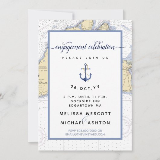 Invitation Nautical Engagement Party Martha's Vineyard (Devant)