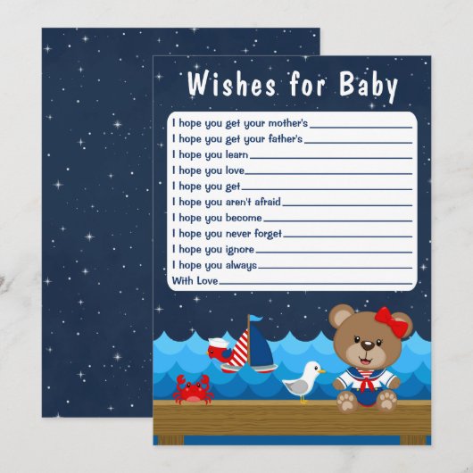 Invitation Nautical Girl Bear Red et Navy Wives for Baby (Devant / Derrière)