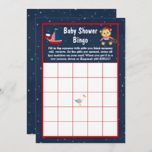 Invitation Nautical Girl Monkey Red et Navy Baby Bingo