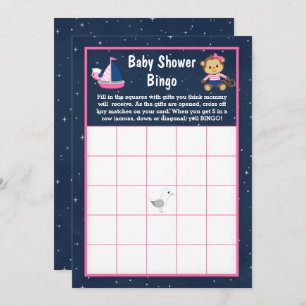 Invitation Nautical Girl Monkey rose et Navy Baby Bingo