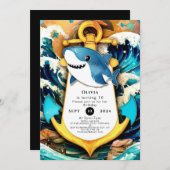 Invitation Nautical Kids Boho Shark Anniversaire (Devant / Derrière)