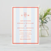 Invitation Nautical Monogram Red Blue Lobster Coastal Wedding (Debout devant)