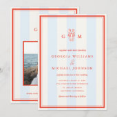 Invitation Nautical Monogram Red Blue Lobster Coastal Wedding (Devant / Derrière)