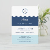 Invitation Nautical Navy Ahoy Twin Boys Baby shower Invitatio (Debout devant)