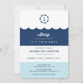 Invitation Nautical Navy Ahoy Twin Boys Baby shower Invitatio (Devant)