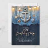 Invitation Nautical Navy Blue & Gold Ancre fête d'anniversair (Devant)