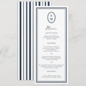 Invitation Nautical Navy Monogram Long Wedding Menu Card (Devant / Derrière)