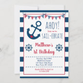 Invitation Nautical Navy & Red Ancre Boy Birthday (Devant)
