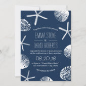Invitation Nautical Navy Seashells Beach Mariage (Devant)