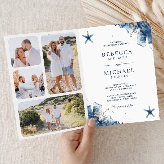 Invitation Nautical Navy Starfish All in One QR Code Wedding