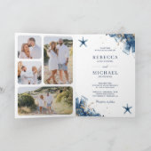 Invitation Nautical Navy Starfish All in One QR Code Wedding (Intérieur)