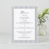 Invitation Nautical Navy Stripe Monogram Wedding Menu Card (Debout devant)