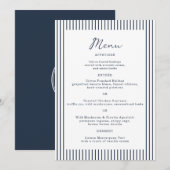 Invitation Nautical Navy Stripe Monogram Wedding Menu Card (Devant / Derrière)