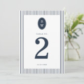 Invitation Nautical Navy Stripe Wedding Table Number Card (Debout devant)