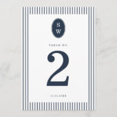 Invitation Nautical Navy Stripe Wedding Table Number Card (Devant)