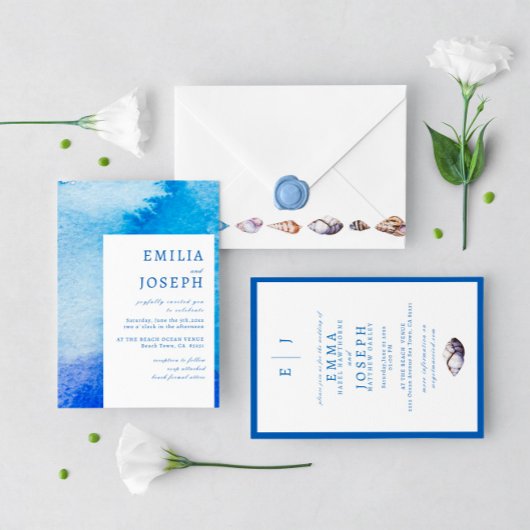 Invitation Nautical Ocean Beach bleu moderne abstrait Mariage