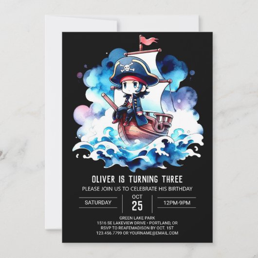 Invitation Nautical Pastel Pirate Anniversaire (Devant)