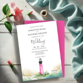 Invitation Nautical Pink Lighthouse Beach Destination Mariage