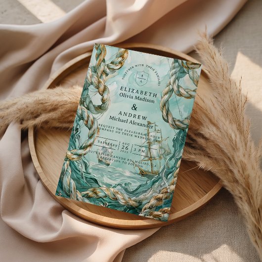 Invitation Nautical Rope Voyage Wedding