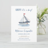 Invitation Nautical Sailboat Ahoy c'est un Baby shower garçon (Debout devant)