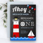 Invitation Nautical Sailboat Lighthouse Première fête d'anniv