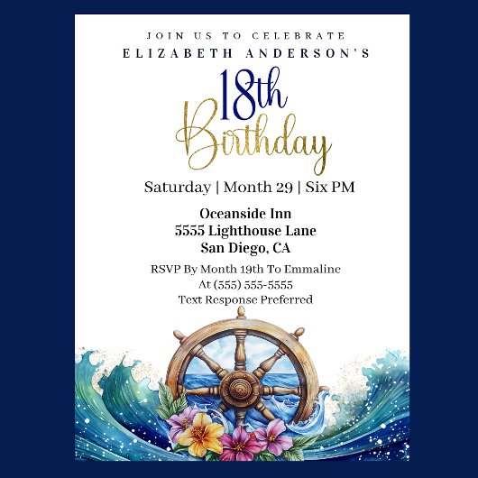 Invitation Nautical Sailing Wheel 18th Birthday