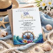 Invitation Nautical Sailing Wheel 50th Birthday