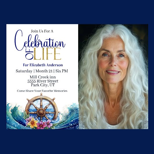 Invitation Nautical Sailing Wheel Celebration Of Life