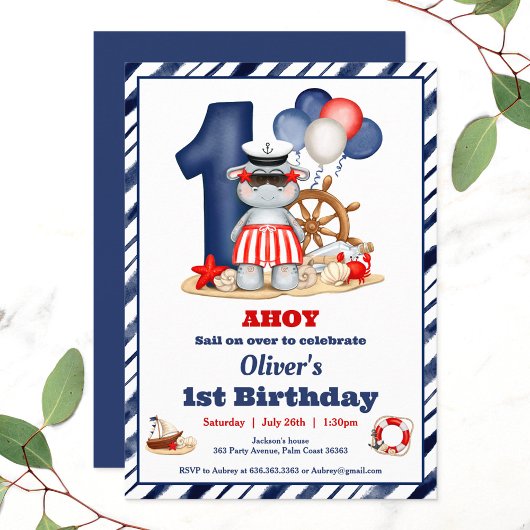 Invitation Nautical Sailor 1er Anniversaire Party Boy
