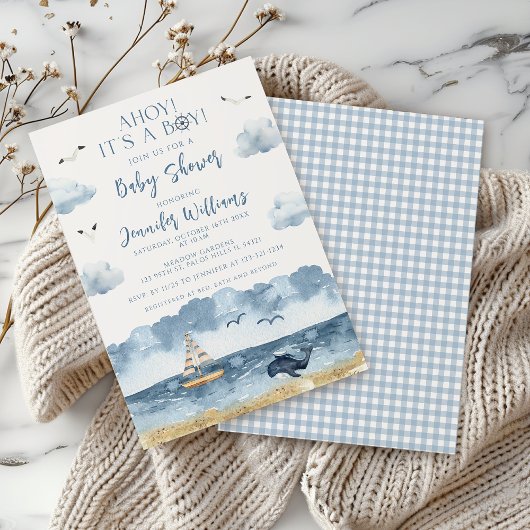 Invitation Nautical Sea Beach Ahoy C'est un garçon baby showe