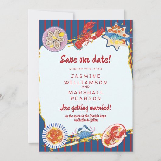 Invitation Nautical Seafood Stripe Save Our Date (Devant)