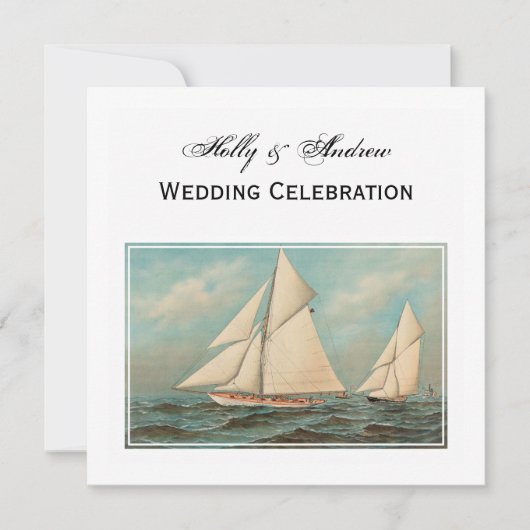 Invitation Nautical Vintage Yachts Racing #1 Mariage (Devant)