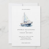 Invitation Nautical Watercolor Bateau Yacht Mariage côtier (Devant)
