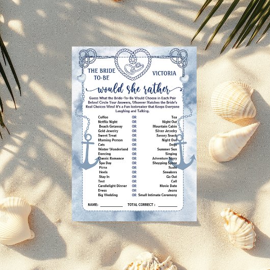 Invitation Nautical Would She Rather Game Bridal Shower card