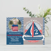 Invitation Nautique 2e anniversaire Heure de deux Set Bateau  (Debout devant)