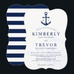 Invitation Nautique Anchored Love Wedding<br><div class="desc">Invitations de mariage uniques avec un design de style nautique. Sur le côté avant se trouve une ancre avec le monogramme de la mariée et du marié de chaque côté. Sur le devant se trouve un rose de boussole bleu qui encadre le bas de l'invitation. Au verso, un motif rayé...</div>