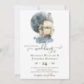 Invitation Nautique Aquarelle Navire Voile Plage Mariage (Devant)