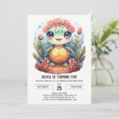 Invitation Nautique Aquarelle Tortue fille Anniversaire (Debout devant)
