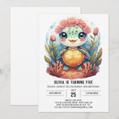 Invitation Nautique Aquarelle Tortue fille Anniversaire (Devant / Derrière)