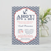 Invitation Nautique Baby Boy Shower Invitation, Chevron (Debout devant)