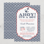 Invitation Nautique Baby Boy Shower Invitation, Chevron (Devant / Derrière)
