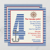 Invitation Nautique bleu, voilier blanc 4e anniversaire fête (Devant / Derrière)