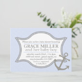 Invitation nautique de baby shower bleu-clair et (Debout devant)