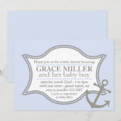 Invitation nautique de baby shower bleu-clair et (Devant / Derrière)
