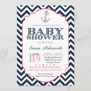 Invitation nautique de baby shower, bleu rose de