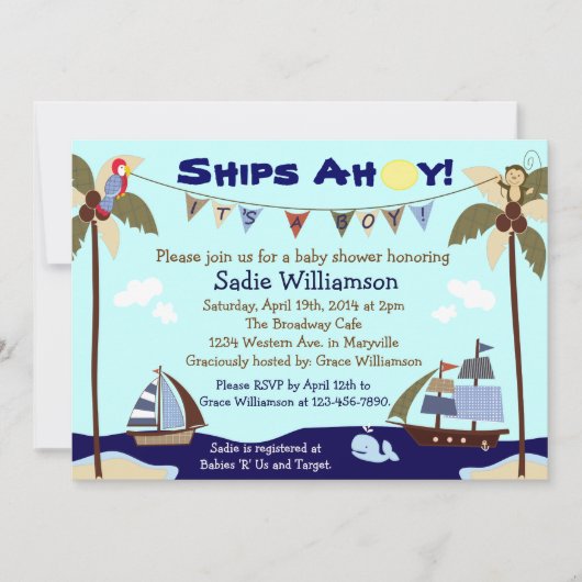 Invitation nautique de baby shower de bateaux oh (Devant)